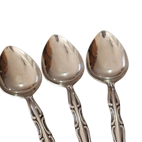 3 Northland model Soup Spoons inches stainless 90s vtg Baroque pierced floral in - Picture 2 of 11